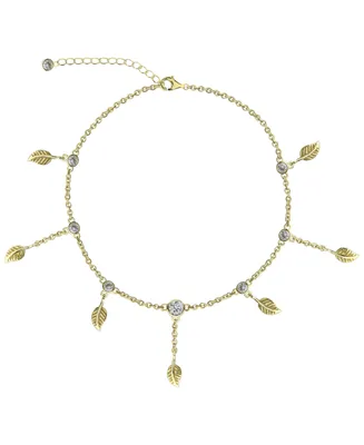 Bodifine Cubic Zirconia Leaves 10K Gold-Tone Sterling Silver-Tone Anklet