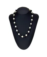 White Freshwater Cultured Pearl (9-9.5mm) with Black Onyx (10mm) and Gold Beads (3mm) 18" Necklace in 14k Yellow Gold