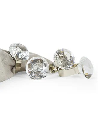 Manor Luxe Bling Diamond Engagement Ring Metal Napkin Rings, Set of 4