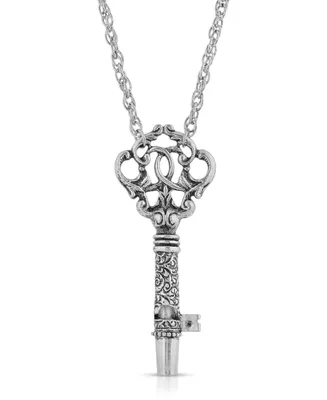 2028 Antique-like Pewter Key Whistle Pendant Necklace