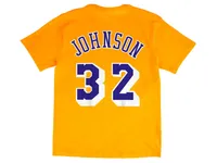 Mitchell & Ness Los Angeles Lakers Men's Magic Johnson Hardwood Print Player T-Shirt