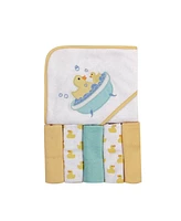 Luvable Friends Baby Girls and Boys Bath time Duck Hooded Towel with 5 Washcloths, Pack of 6