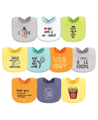 Hudson Baby Baby Girls and Boys Food Neutral Terry Drooler Bibs with Fiber Filling, Pack of 10