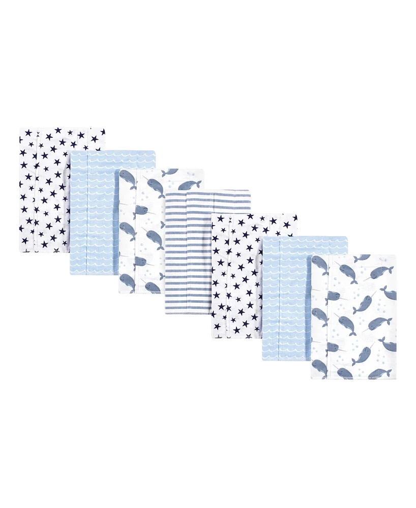 Hudson Baby Baby Boys Narwhal Flannel Burp Cloths, Pack of 7