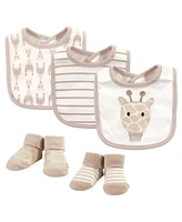 Hudson Baby Infant Cotton Bib and Sock Set 5pk, Giraffe, One Size