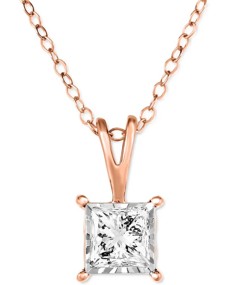 TruMiracle Diamond Princess 18" Pendant Necklace (1/2 ct. t.w.) 14k White, Yellow, or Rose Gold