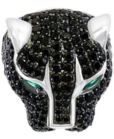 Effy Black Spinel (5-7/8 ct. t.w.) & Green Onyx Panther Statement Ring in Sterling Silver