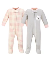 Hudson Baby Girls Fleece Zipper Sleep and Play 2pk Bear