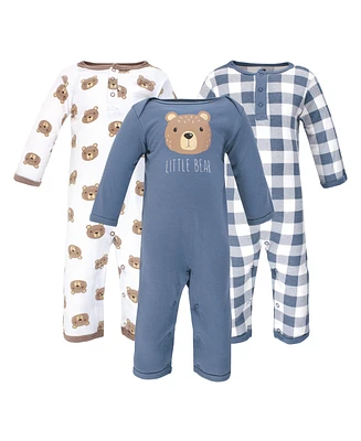 Hudson Baby Boys Cotton Coveralls 3pk Bear, 3-6 Months