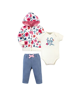 Touched by Nature Baby Girls Organic Cotton Hoodie, Bodysuit or Tee Top, and Pant