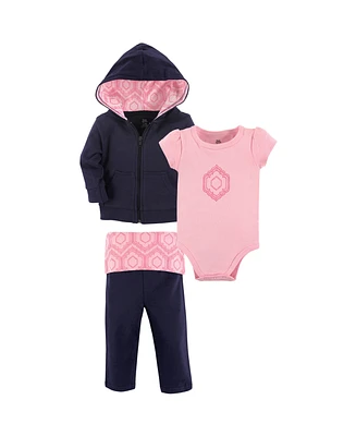 Yoga Sprout Baby Girls Cotton Hoodie, Bodysuit or Tee Top, and Pant, Moroccan Baby, 0-3 Months