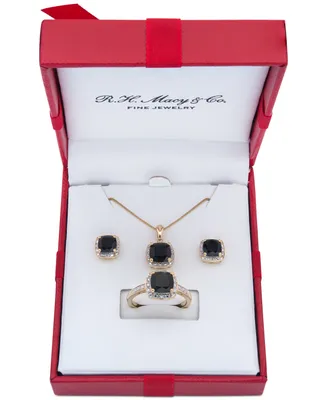 3-Pc. Set Onyx & Diamond Accent Pendant Necklace, Ring and Stud Earrings 14k Gold-Plated Sterling Silver (Also Available Silver)