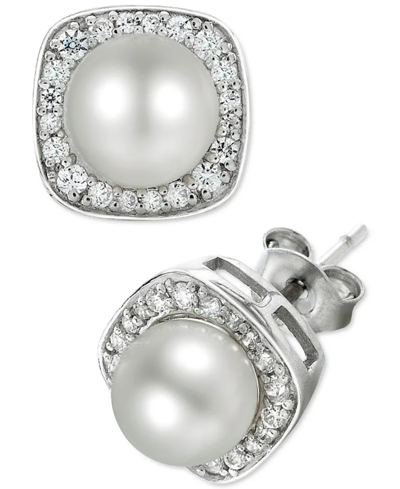 Cultured Freshwater Pearl (6mm) and Diamond (1/4 ct. t.w.) Stud Earrings in 14k White Gold