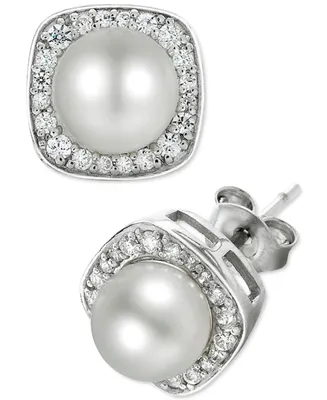 Cultured Freshwater Pearl (6mm) and Diamond (1/4 ct. t.w.) Stud Earrings in 14k White Gold