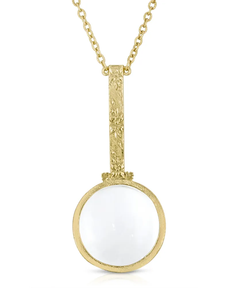 2028 Gold-Tone Pink Imitation Pearl Magnifying Glass Necklace