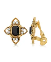 2028 Gold Tone Black Rectangle Crystal Floral Clip Earring