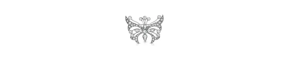 2028 Crystal Butterfly Brooch Pin - Silver