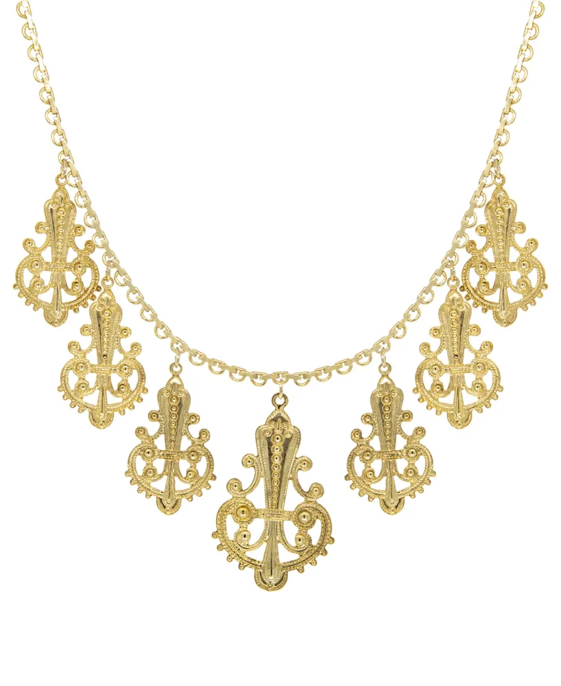 2028 Tone Filgree Drop Necklace - Gold