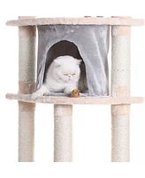 Armarkat 64" Real Wood Cat Tree With Scractch Sisal Post, Soft-side Playhouse, A6401, Almond