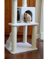 Armarkat Ivory Fleece Covered 53" High Real Wood Cat tre, B5301 - Classic Cat Tree with Ramp, Perch, and Playhouse