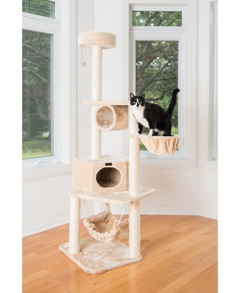 Armarkat 72" H Pet Real Wood Cat Tower With Lounge Basket, Perch