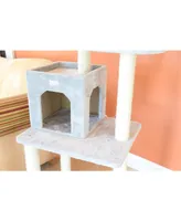 GleePet GP78571022 57-Inch Real Wood Cat Tree In Silver Gray With Two-Door Condo