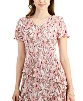 Connected Petite Floral-Print Pleated Fit & Flare Dress