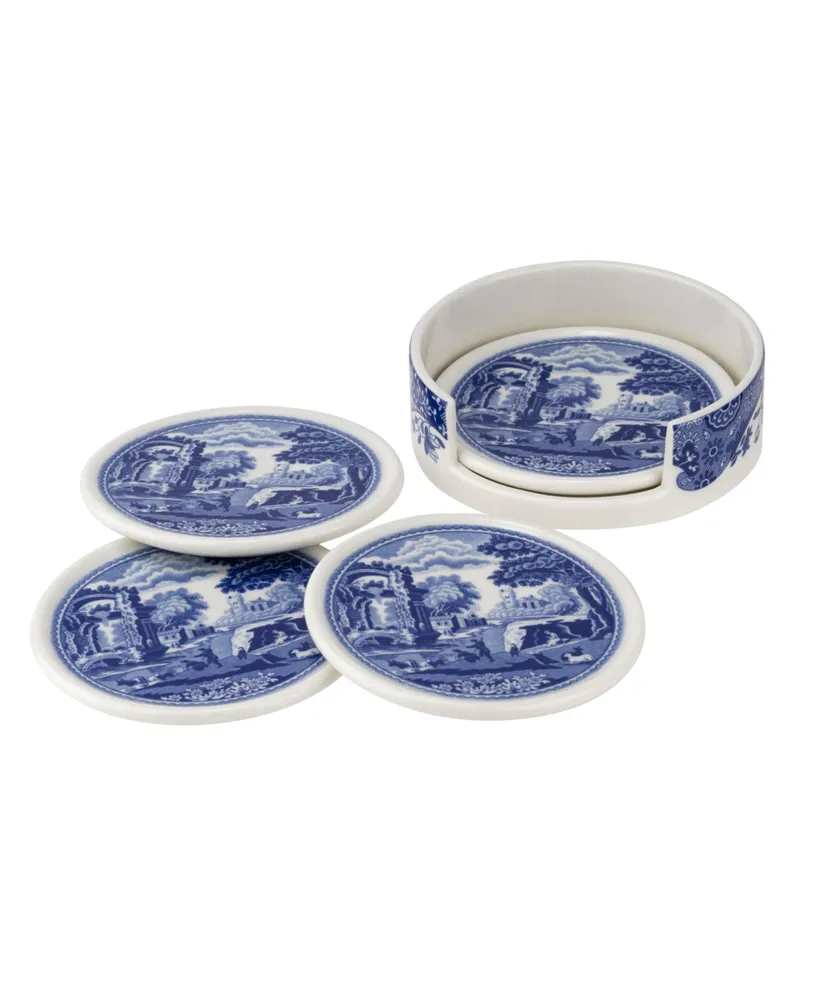 Spode Blue Italian 5 Pc Ceramic Coaster Set