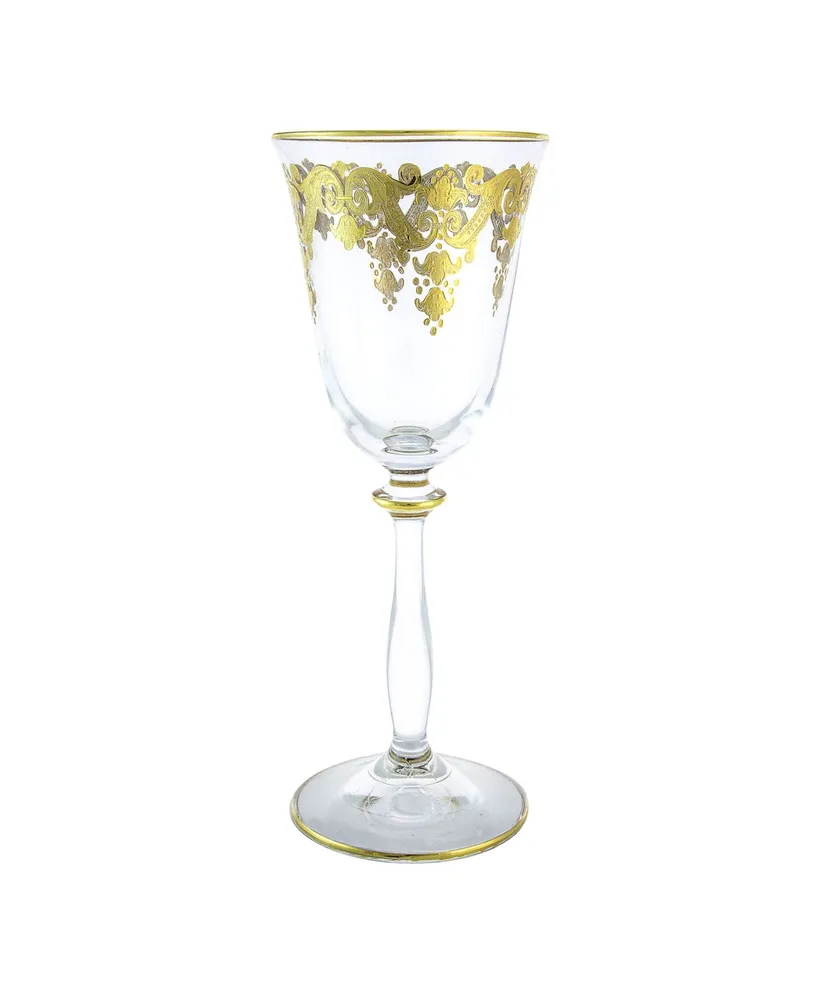 Classic Touch Set of 6 Pebbled Stemmed Water Glass with Gold Rim