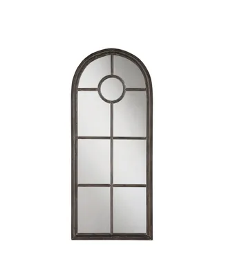 Distressed Arched Metal Wall Mirror with Window Pane, Black