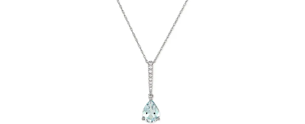 Aquamarine (7/8 ct. t.w.) & Diamond (1/20 ct. t.w.) 18" Pendant Necklace in 14k White Gold