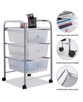 Costway 3 Drawers Metal Rolling Storage Cart Scrapbook Supply & Paper Home Office