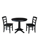 International Concepts 36" Round Extension Dining Table with 2 Madrid Chairs