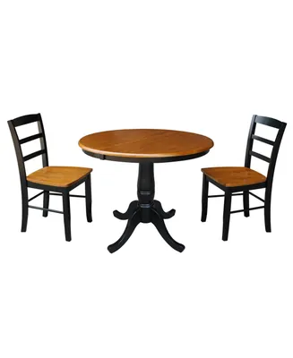 International Concepts 36" Round Top Pedestal Ext Table with 12" Leaf and 2 Rta Madrid Chairs