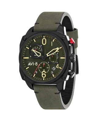 Avi-8 Men's Hawker Hunter Chronograph Retrograde Edition Genuine Leather Strap Watch 45mm
