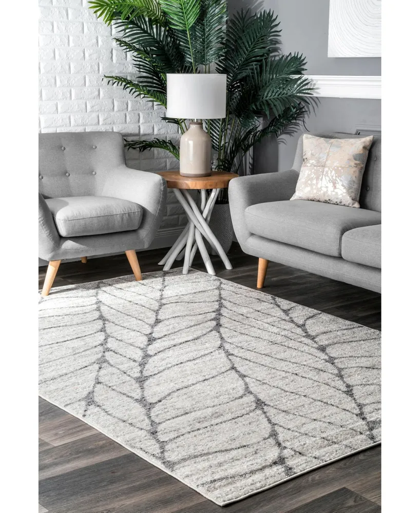 nuLoom Smoky Abstract Leaves Silver 4' x 6' Area Rug