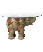 Design Toscano Jaipur Elephant Festival Glass-Topped Cocktail Table
