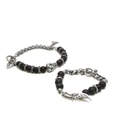 Mr Ettika Skull and Dagger Onyx Beaded Bracelet, Pack of 2