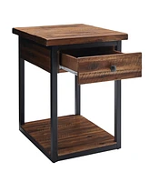 Alaterre Furniture Claremont Rustic Wood End Table with Drawer and Low Shelf