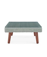 Alaterre Furniture Albany All-Weather Wicker Outdoor Square Coffee Table with Glass Top