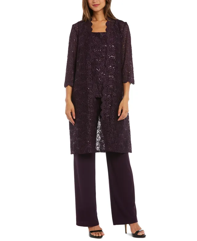 R & M Richards 3-Pc. Plus Size Sequined Lace Pantsuit & Shell - Macy's