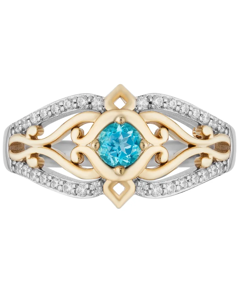 Enchanted Disney Swiss Blue Topaz (1/4 ct. t.w.) & Diamond (1/5 ct. t.w.) Jasmine Ring in 14k Gold & Sterling Silver