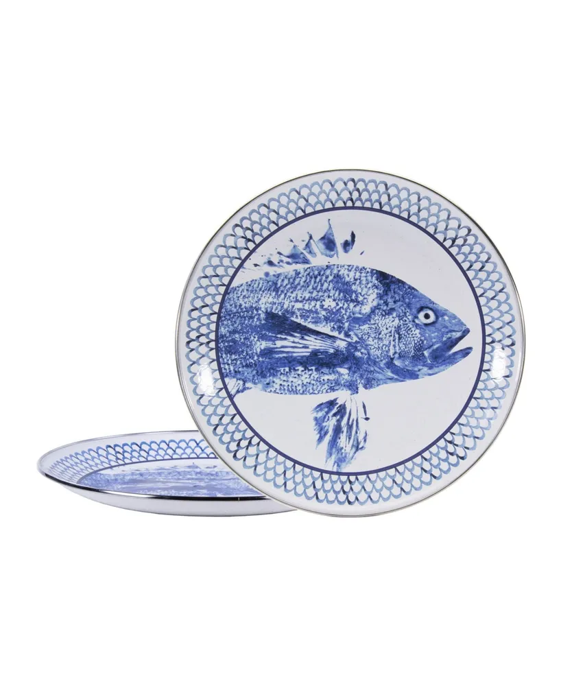 Golden Rabbit Fish Camp Enamelware Chargers, Set of 2