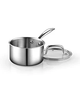 Cook N Home 1.5 Quart Tri-Ply Full Clad Stainless Steel Saucepan with Glass Lid, Silver