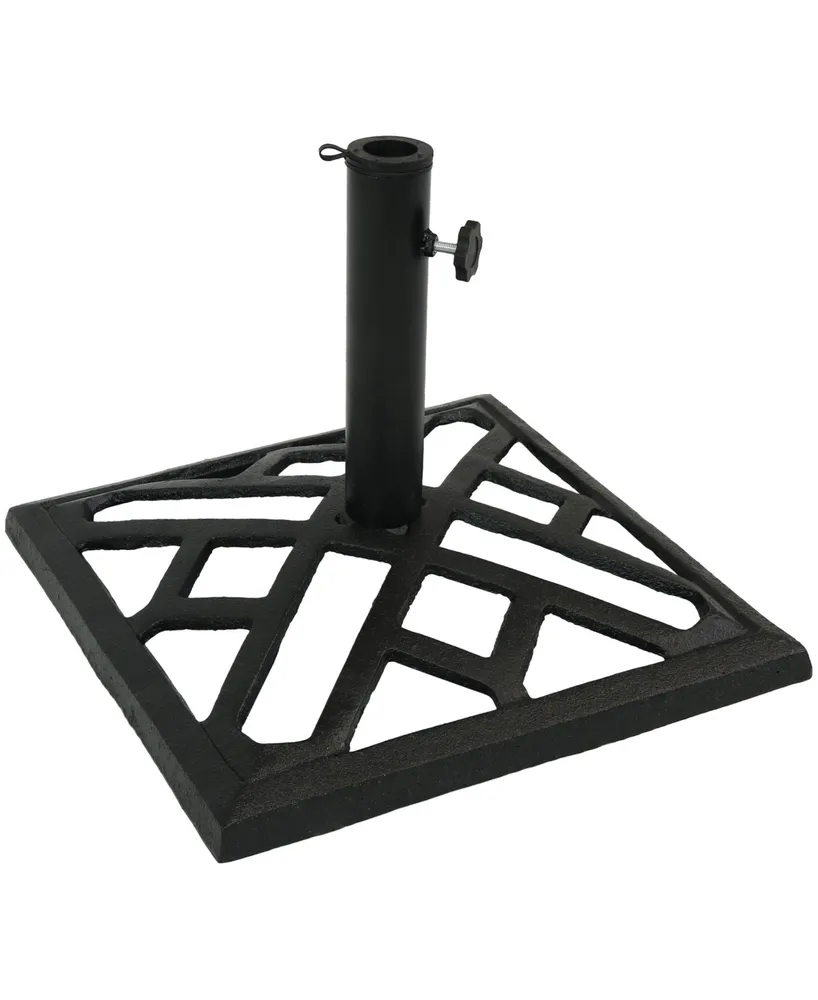 Cast Iron Patio Umbrella Base Stand - Modern Geometric Design - 17-Inch Square