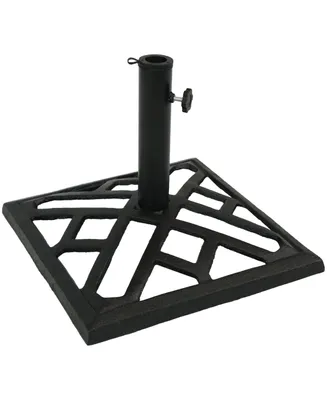 Cast Iron Patio Umbrella Base Stand - Modern Geometric Design - 17-Inch Square