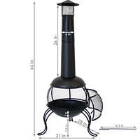 66-Inch Black Heavy-Duty Steel Wood-Burning Chiminea with Rain Cap - High-Temperature Paint Finish