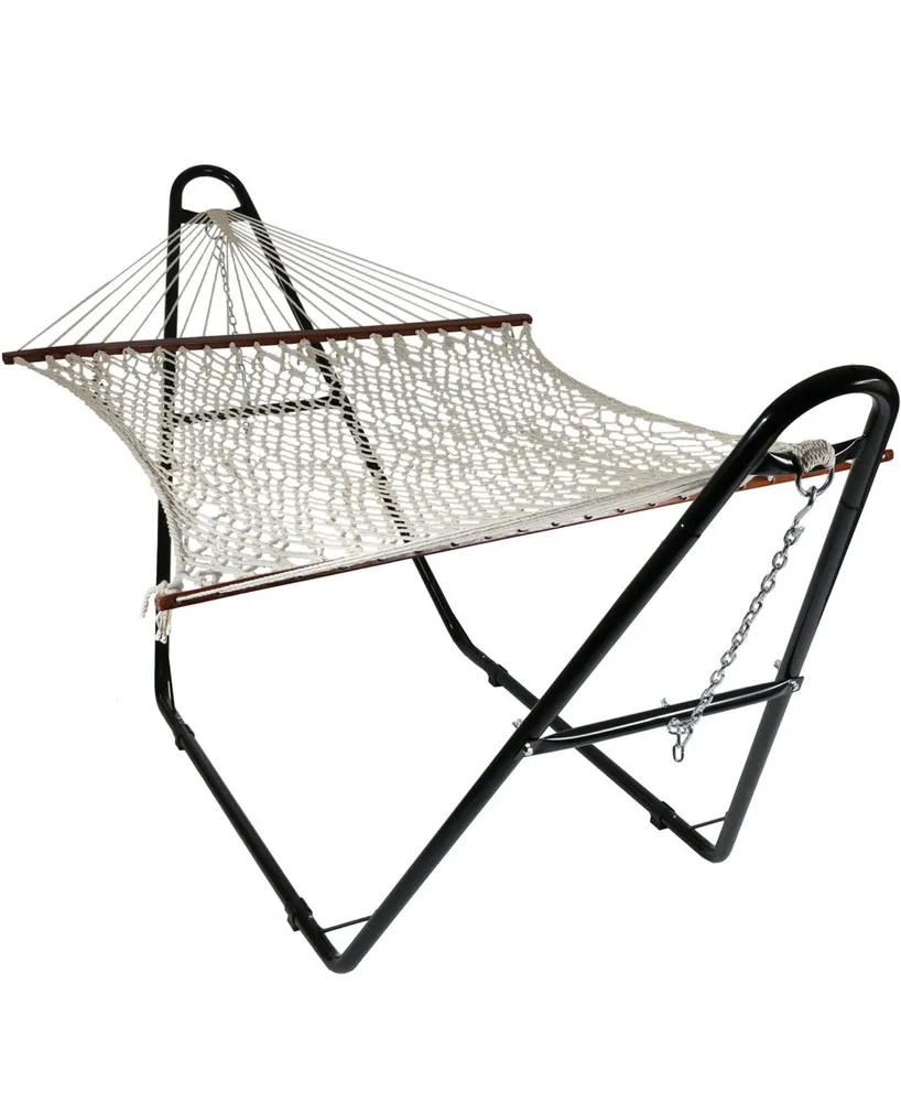 Sunnydaze Decor Cotton Double Wide Rope Hammock with Spreader Bars and Multi-Use Steel Stand - 450 Pound Capacity - Natural