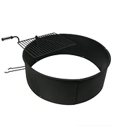 Outdoor Fire Pit Ring - 36-Inch Outer/34-Inch Inner Diameter Steel Fire Ring Insert with Grill Grate and Poker