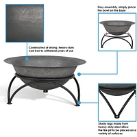 23.5-Inch Fire Wood-Burning Cast Iron Fire Pit Bowl and Stand - Dark Gray